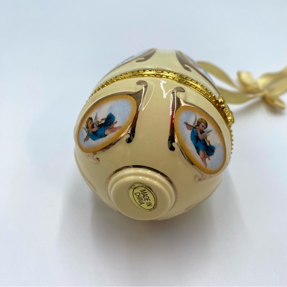 Mr. Christmas Valerie Parr Hill Musical Egg Ornament Trinket Yellow Angels WORKS - Picture 5 of 11